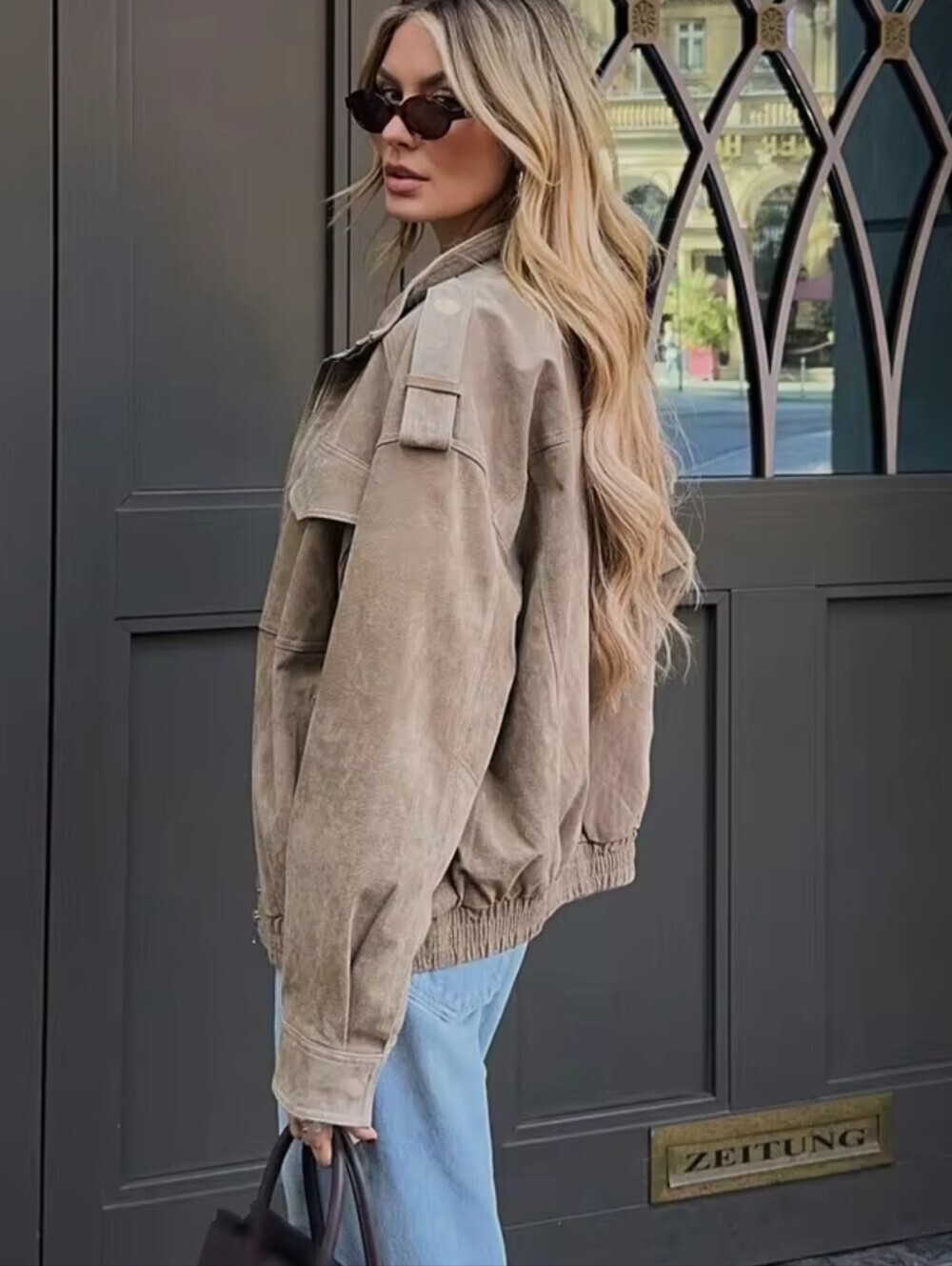 Casual Taupe Utility Jacket for Women